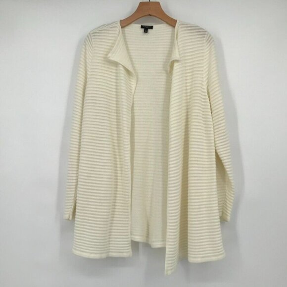 Talbots womens Cardigan Open Ribbed Sweater Ivory Cotton blend size large petite - Picture 2 of 5